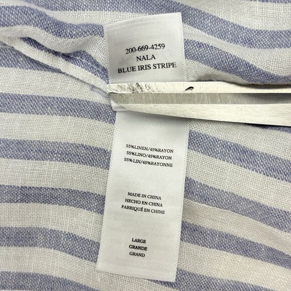 RAILS Short Sleeve Sz L Nala linen blend blue iris stripe Lightweight Nautical - Picture 13 of 13
